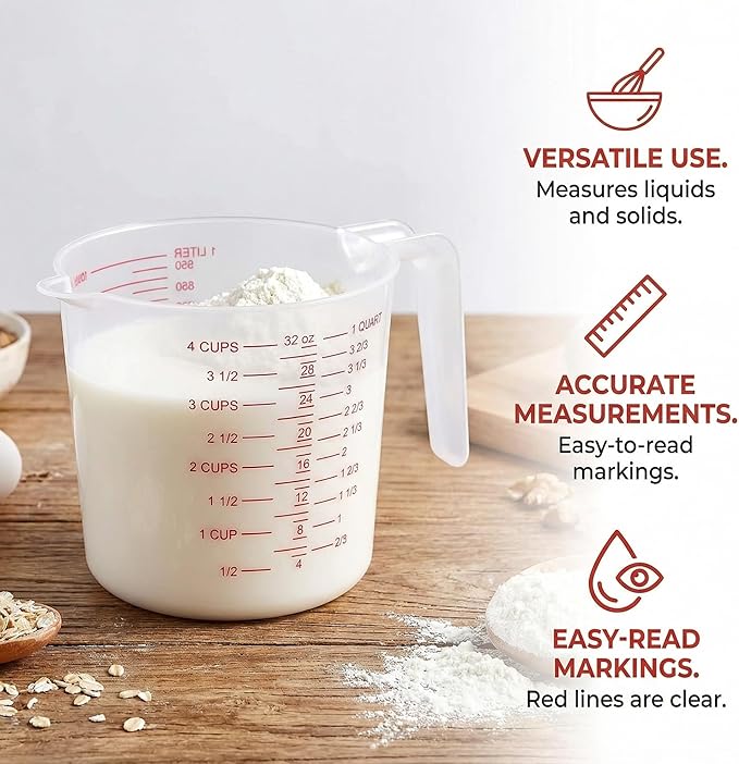 8 Pcs 4 Cup Capacity Plastic Measuring Cup, 32 Oz/1000 ml Clear Graduated - Image 4
