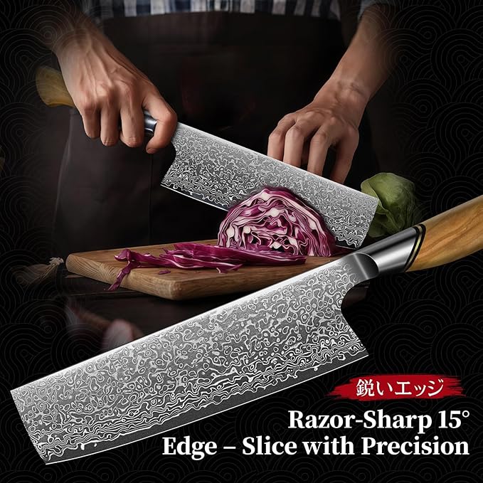 TIVOLI Damascus Nakiri Knife 6.5 Inch – Japanese VG-10 Multipurpose Kitchen