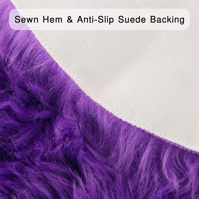 duduta Purple Faux Sheepskin Runner Rugs 2x6 ft, Fluffy Fur Sofa Couch Covers - Image 2