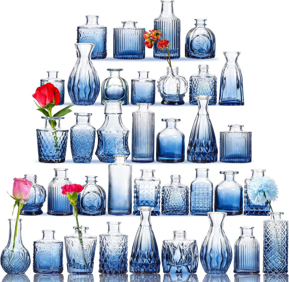 Fixwal 36 Blue Bud Vases Glass Bud Vase Set of 36, Small Vases for Flowers