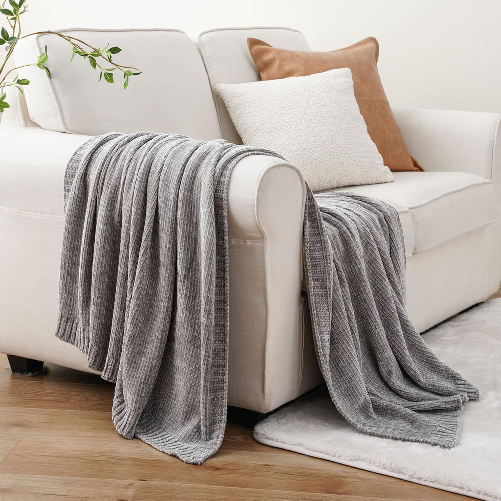 Chenille Throw Blanket for Couch Sofa, Light Grey Throw Blanket 51"x67&q...