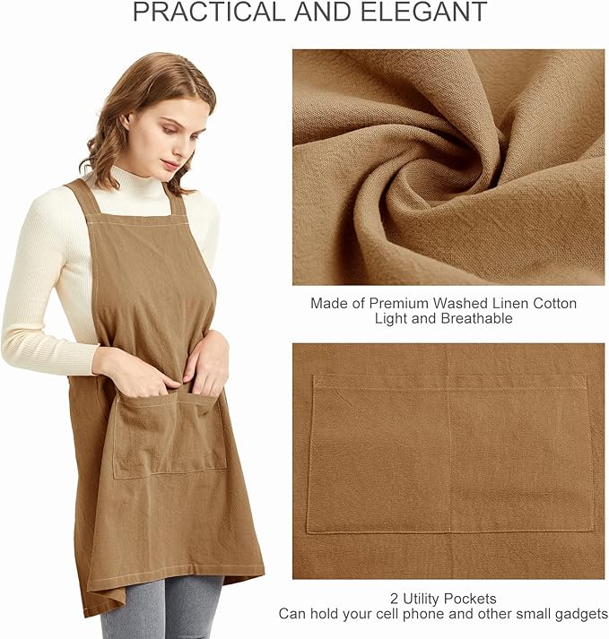 ELEZAY Aprons for Women with Pockets Plus Size Comfort Cross Back No Tie Cotton - Image 4