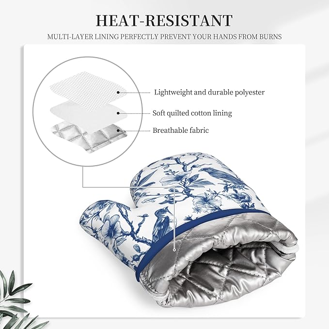 Blue Silicone Oven Mitts Pan Mats Set of 2, Heat Resistant Gloves Potholder - Image 4