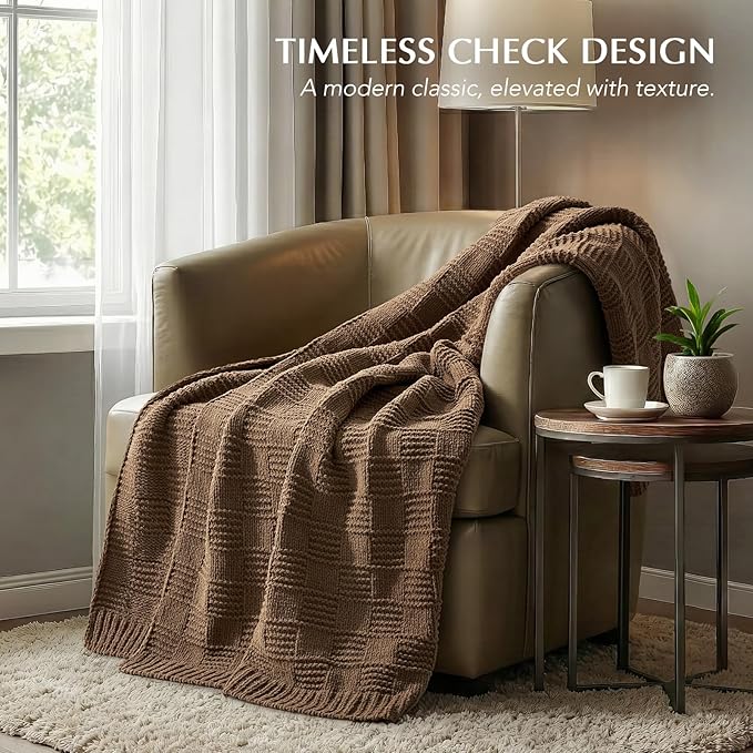 EVERGRACEHOME Modern Checkered Chenille Throw Blanket, Soft Cozy Plaid Knitted - Image 5