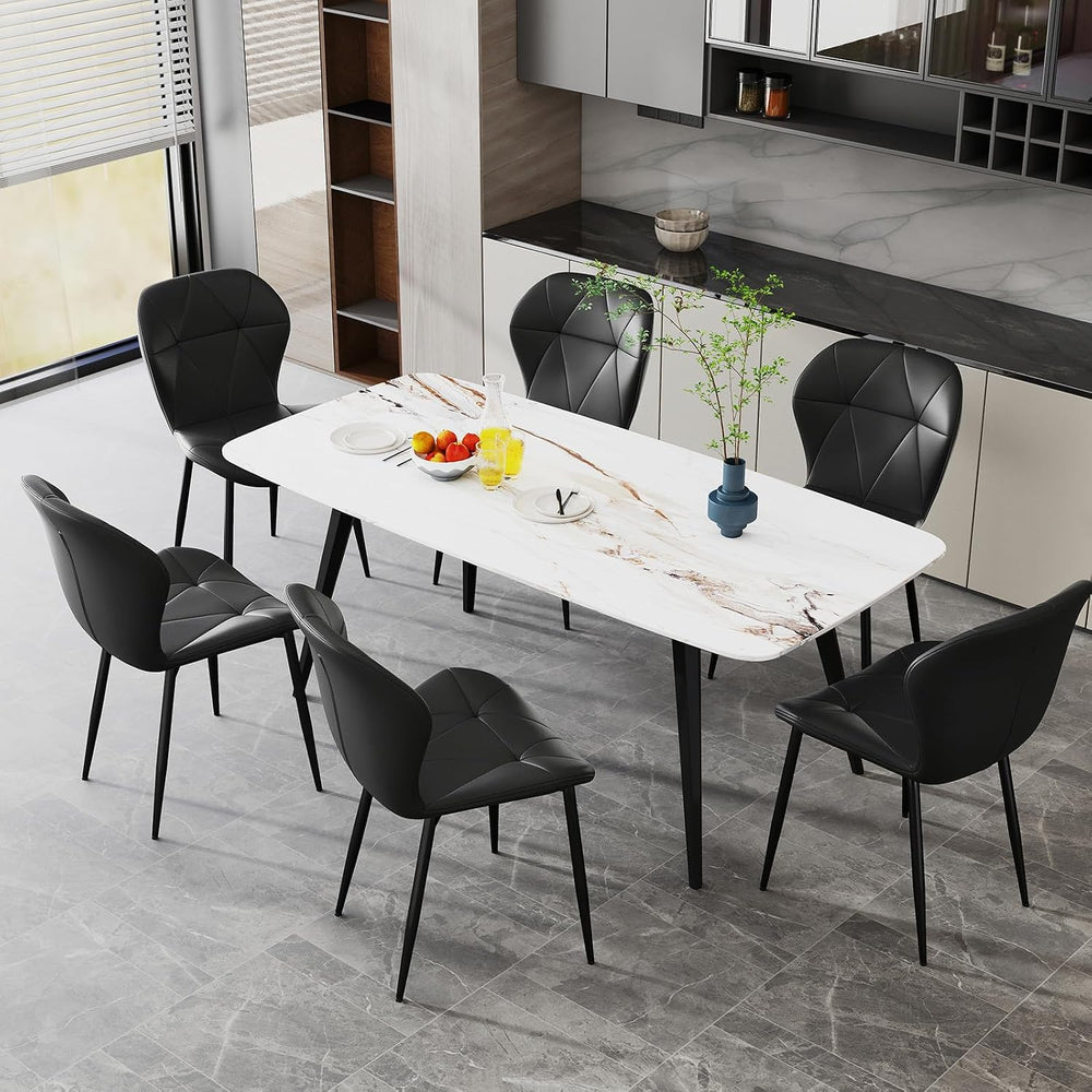 Diamond Dining Chairs Set of 4 PU Leather for Kitchen (Black)