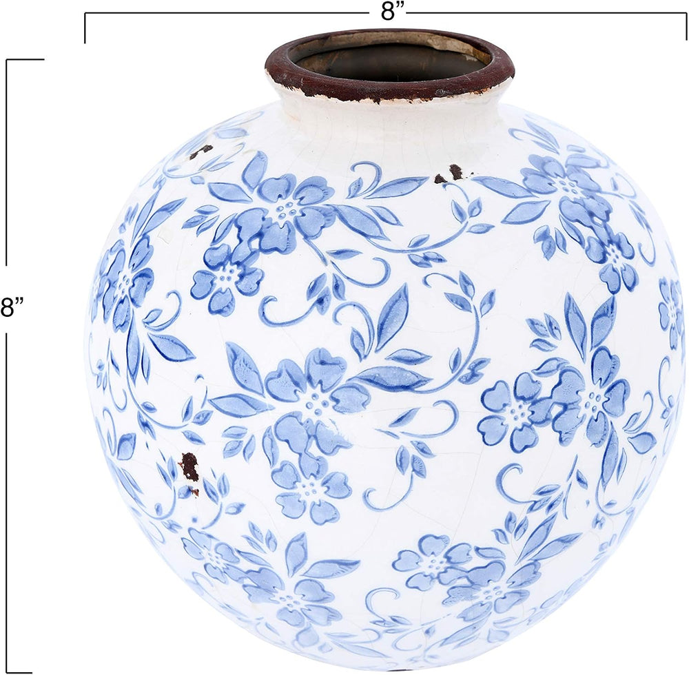 Creative Co-Op DF2720 8" H Terracotta Floral Transferware Pattern & ...