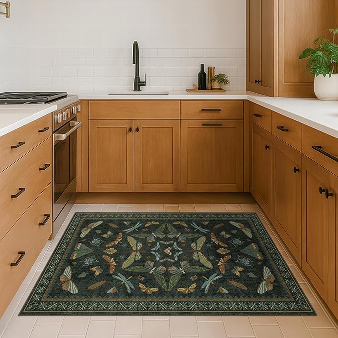 Dark Green Rug for Entryway Indoor- 3x6 Large Washable Kitchen Rug, Non Slip - Image 3
