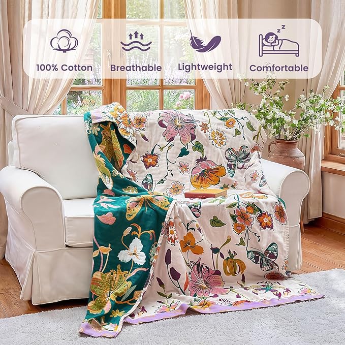 MSGKV Boho Throw Blanket 60"x80" Floral Blanket - Image 2