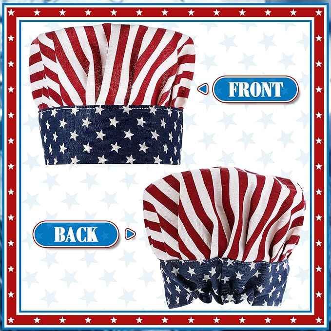 SATINIOR USA 4th of July Flag Kitchen Chef Hat Adjustable Apron 250th - Image 4