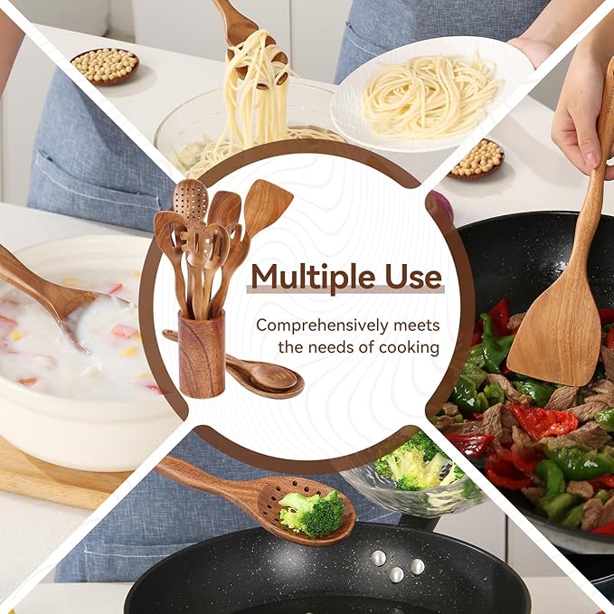 Wooden Spoons for Cooking, Non Scratch, Easy Clean, Natural Teak Wooden - Image 7