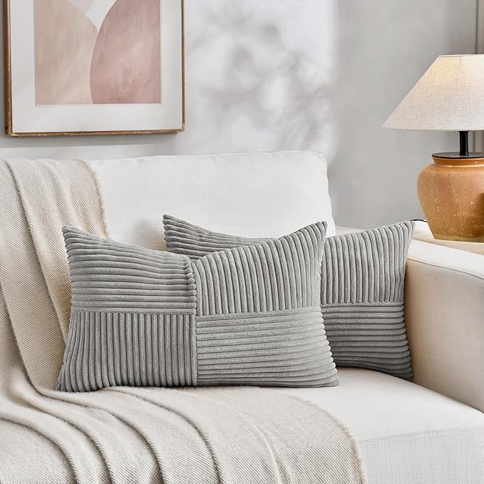 Fancy Homi 2 Packs Grey Lumbar Decorative Throw Pillow Covers 16x26 Inch - Image 5