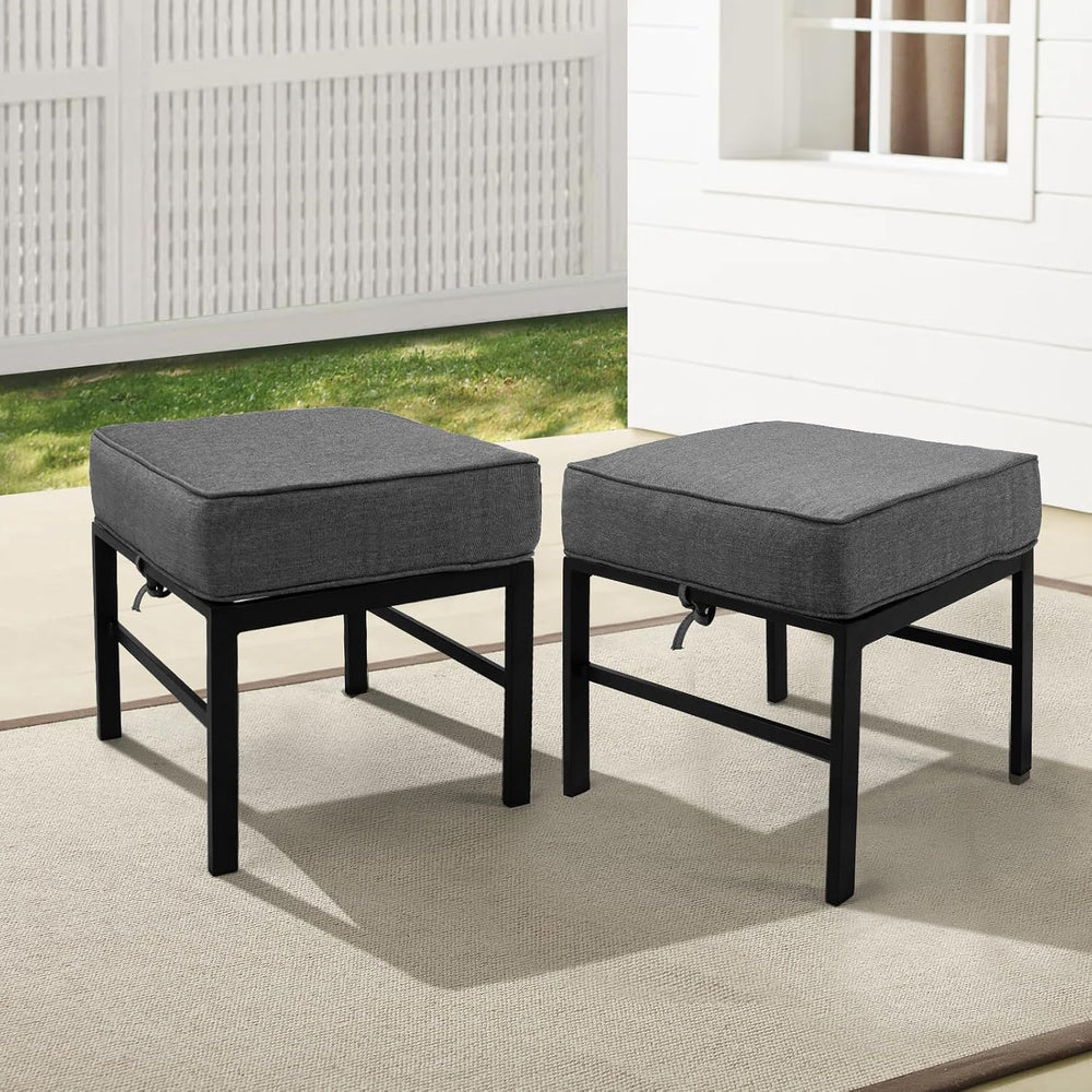 2 Pieces Outdoor Ottomans for Patio, Assembled Aluminum Outdoor Ottoman with ...