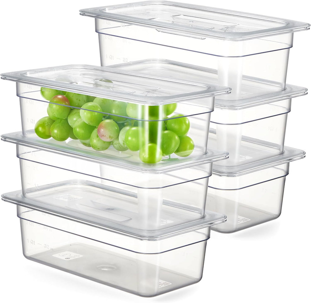 CURTA 6-Pack 1/3 Size 4" Deep NSF Polycarbonate Food Pans