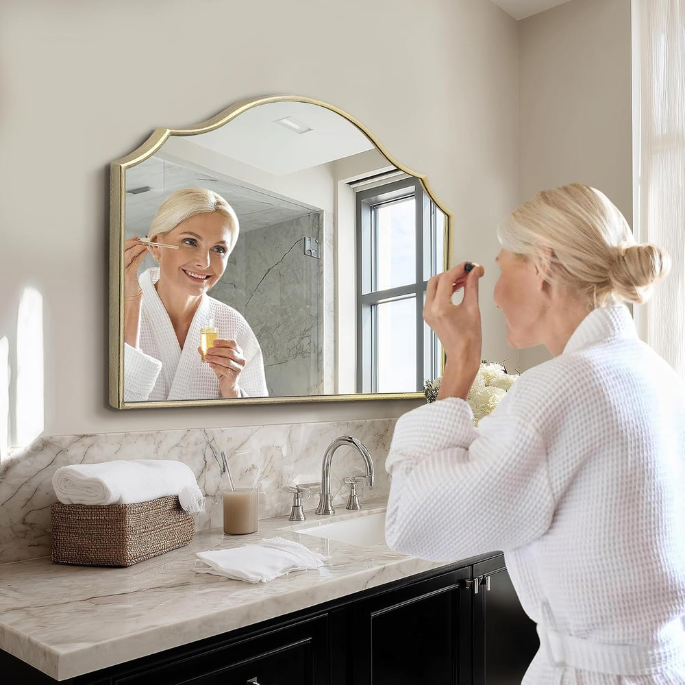 Gold Wooden Vanity Mirror: 32"x24" Bathroom Mirrors for Over Sink