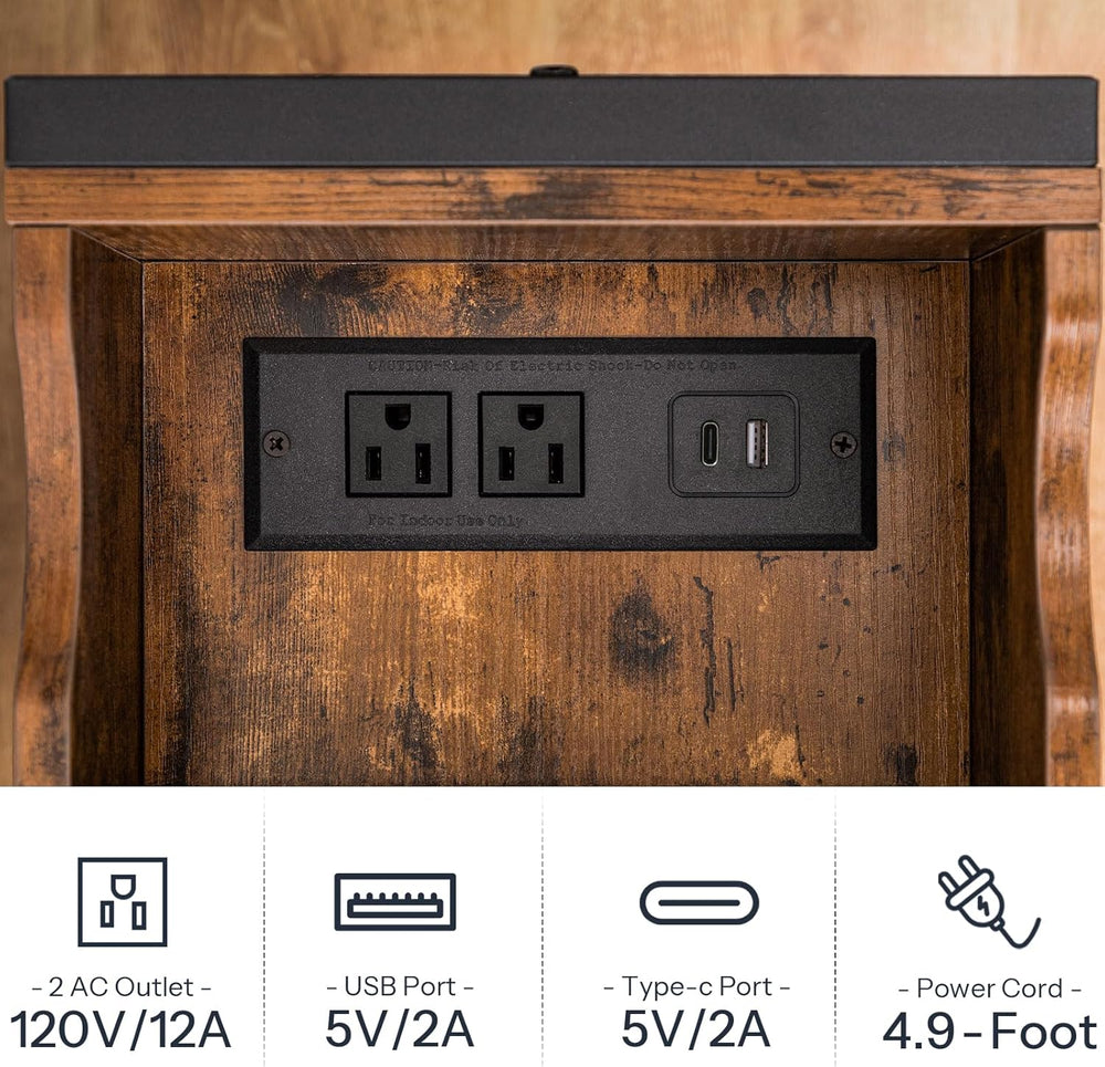 HOOBRO End Table with Charging Station, Narrow Side Table, Flip Top Nightstan...