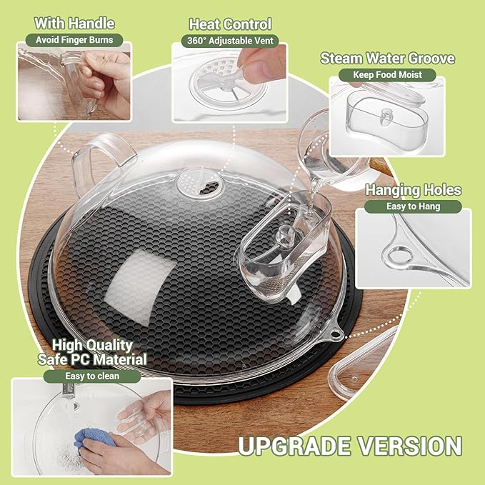 Microwave Splatter Cover for Food, Integrated Handle, Splatter Guard, 10” Plate - Image 4