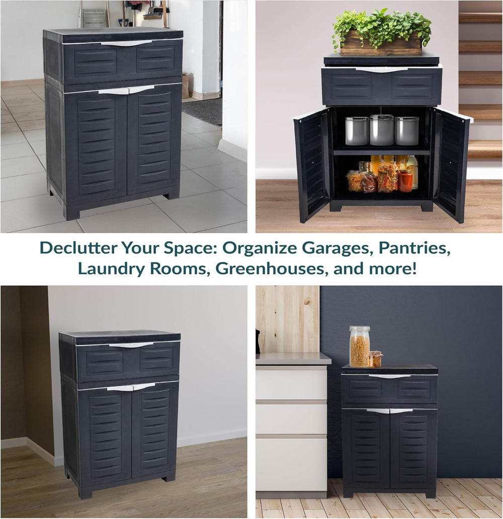 Sunnydaze 34.5" Garage Storage Cabinet with Adjustable Shelf, Charcoal