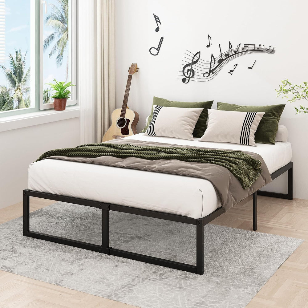 Lutown-Teen 14 Inch Full Size Bed Frame with Heavy Duty Steel Slat Support