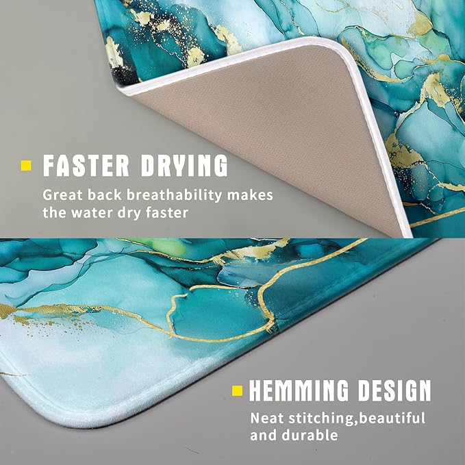 Giwawa Teal Marble Dish Drying Mat Turquoise Blue Marbling Print Dish Drainer - Image 3