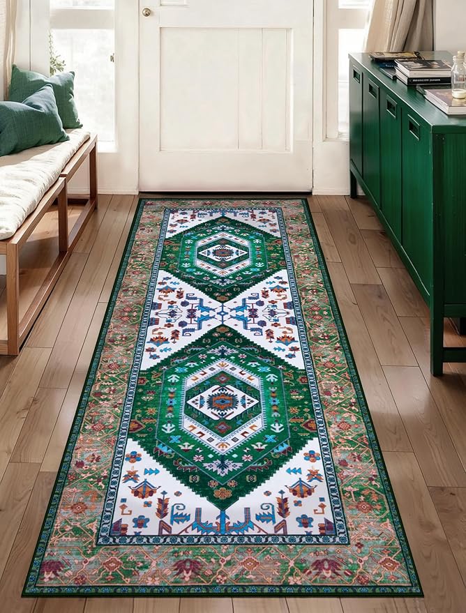 SERISSA Boho Washable Runner Rug, 2x6 Rug Runner Non-Slip Vintage Green White - Image 5