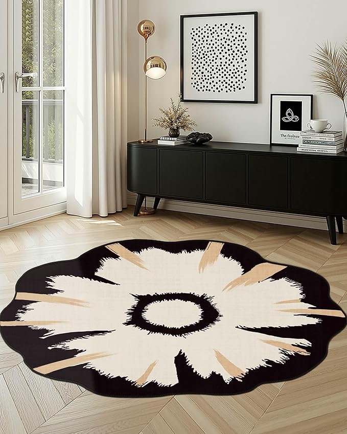 Latte&Fog Round Area Rug for Living Room, Modern Floral Washable Circle Rug by LatteFog