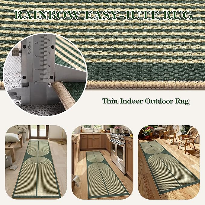 Lahome Enfys Modern Rainbow Easy Jute Kitchen Runner, 2x8 Indoor Outdoor Runner - Image 3