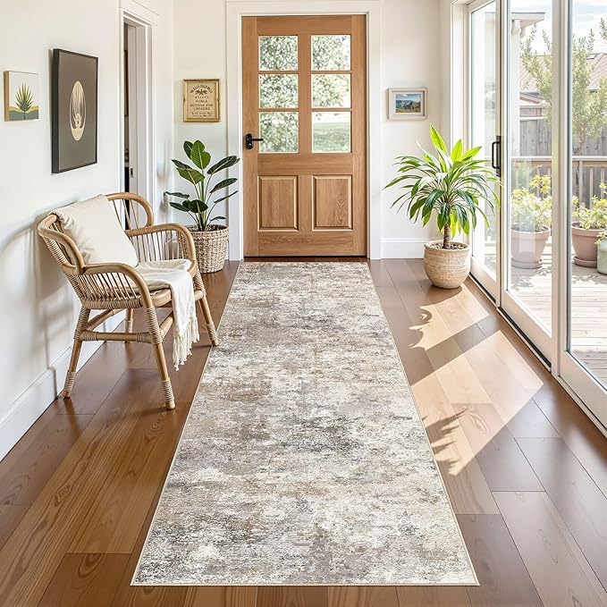 UERMEI 3X8 Washable Runner Rug for Hallway: Soft Neutral Modern Abstract Area by UERMEI