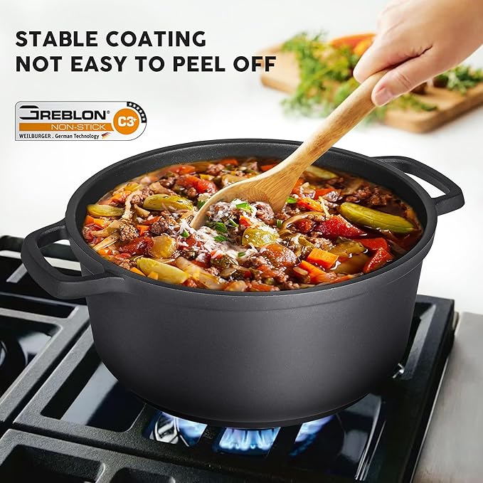 Nonstick Dutch Oven Pot with Lid-5 QT Cast Aluminum Oven Pot with Two Handles - Image 3