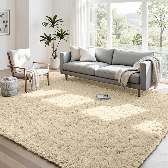 4x6 Area Rugs for Living Room Rug: Soft Fluffy Shag Beige Rugs for Bedroom by CarpetAddColortoYourLife