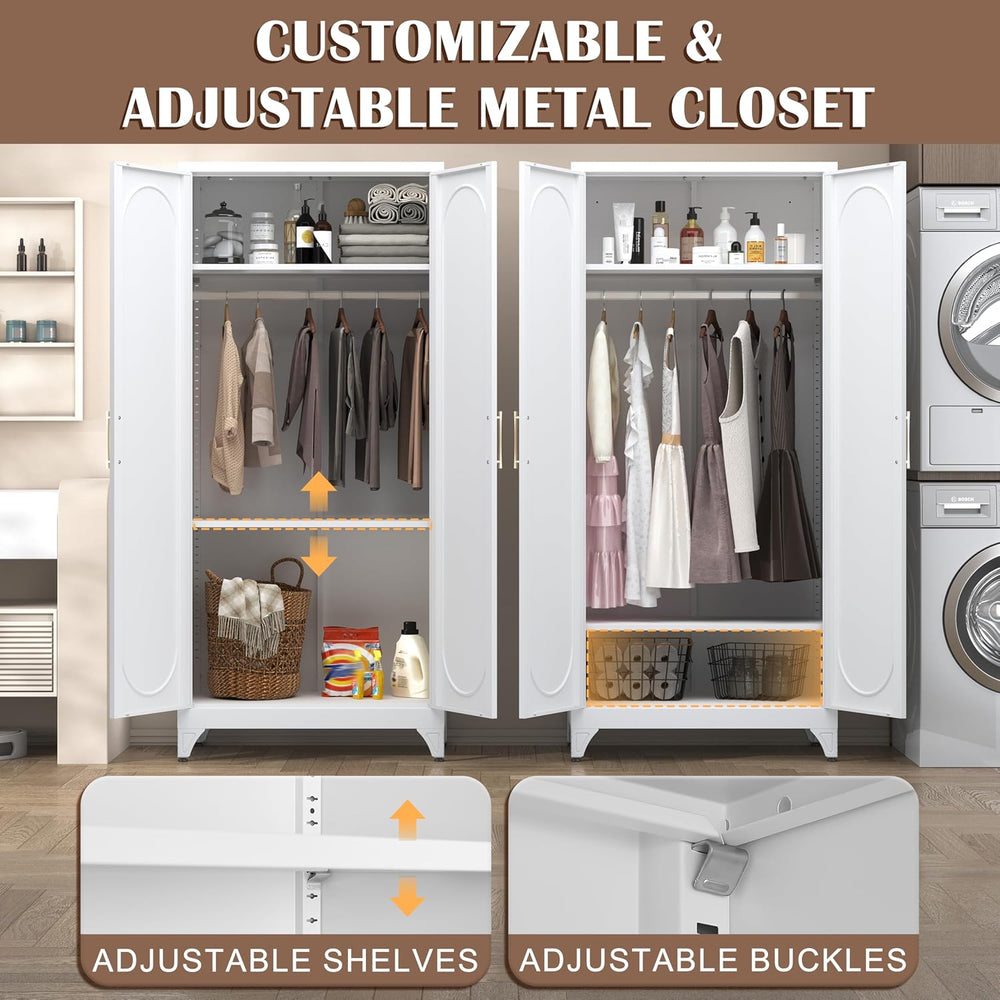 Metal Wardrobe Cabinet,Armoire Wardrobe Closet with Hanging Rod