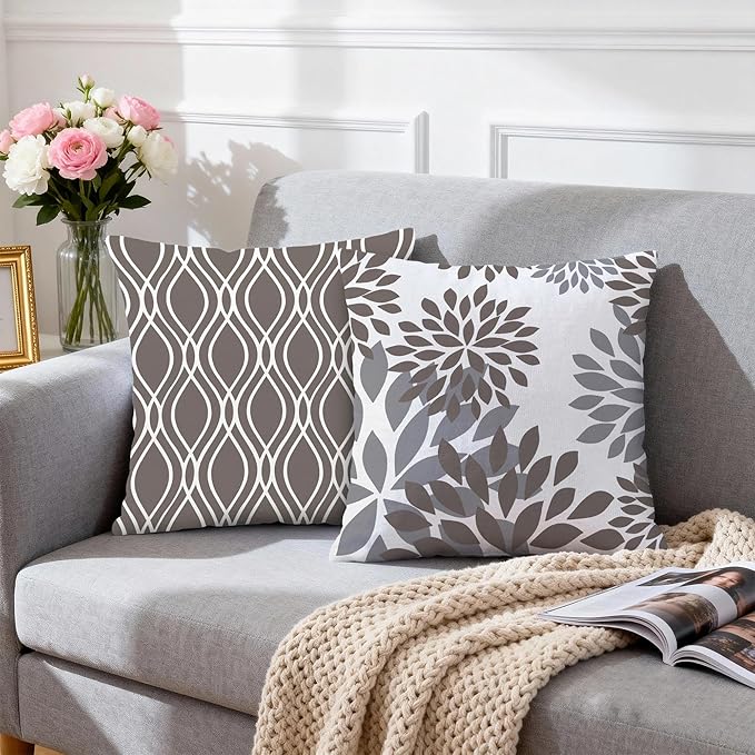 Hexagram Geometric Grey Pillow Covers 20x20 Set of 4, Decorative Outdoor Boho - Image 3