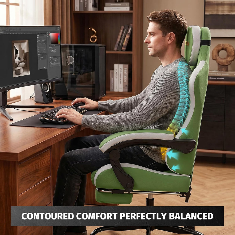 Honeycomb Embossed Gaming Chair with Footrest & Massage Lumbar Support, A...
