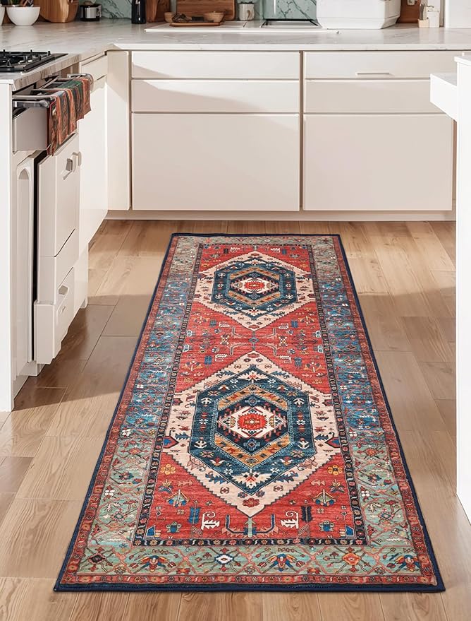 SERISSA Boho Washable Runner Rug, 2x6 Rug Runner Non-Slip Vintage Rust Hallway - Image 8