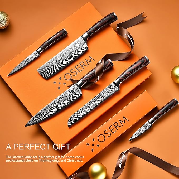 Knife Set | Gift-Ready 6-Piece Japanese Style Kitchen Knife Set — Burgundy Gift
