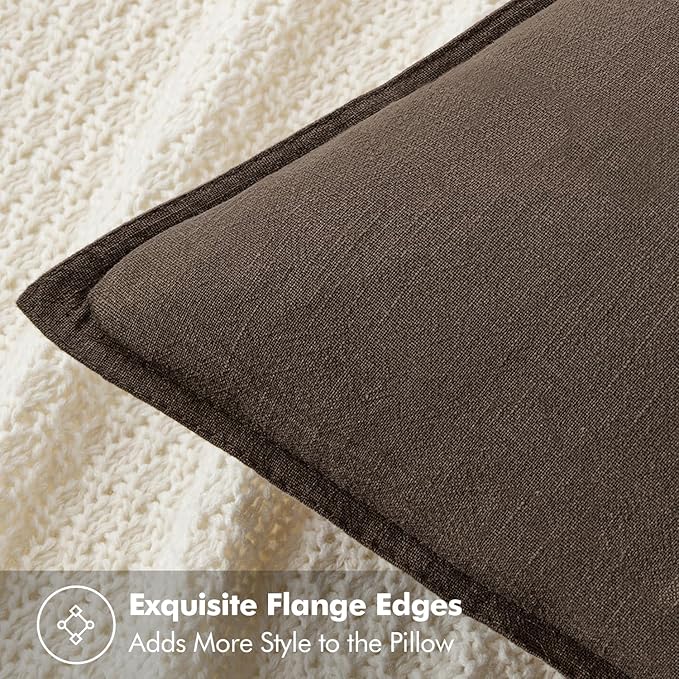 MIULEE Decorative Linen Euro Sham Pillow Covers 24x24 Dark Coffee Chocolate - Image 2
