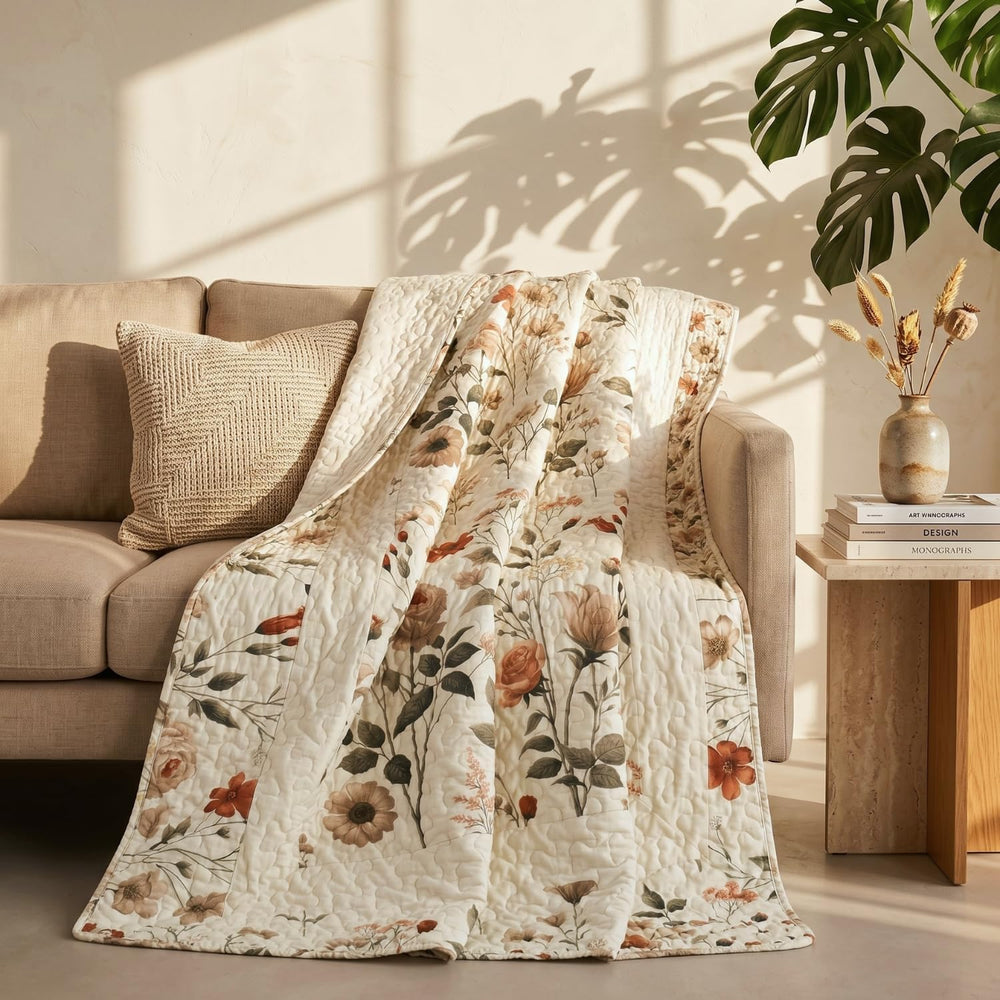 DaDa Bedding Floral Quilted Throw Blanket, Reversible Lap Quilt, 50 x 60 in