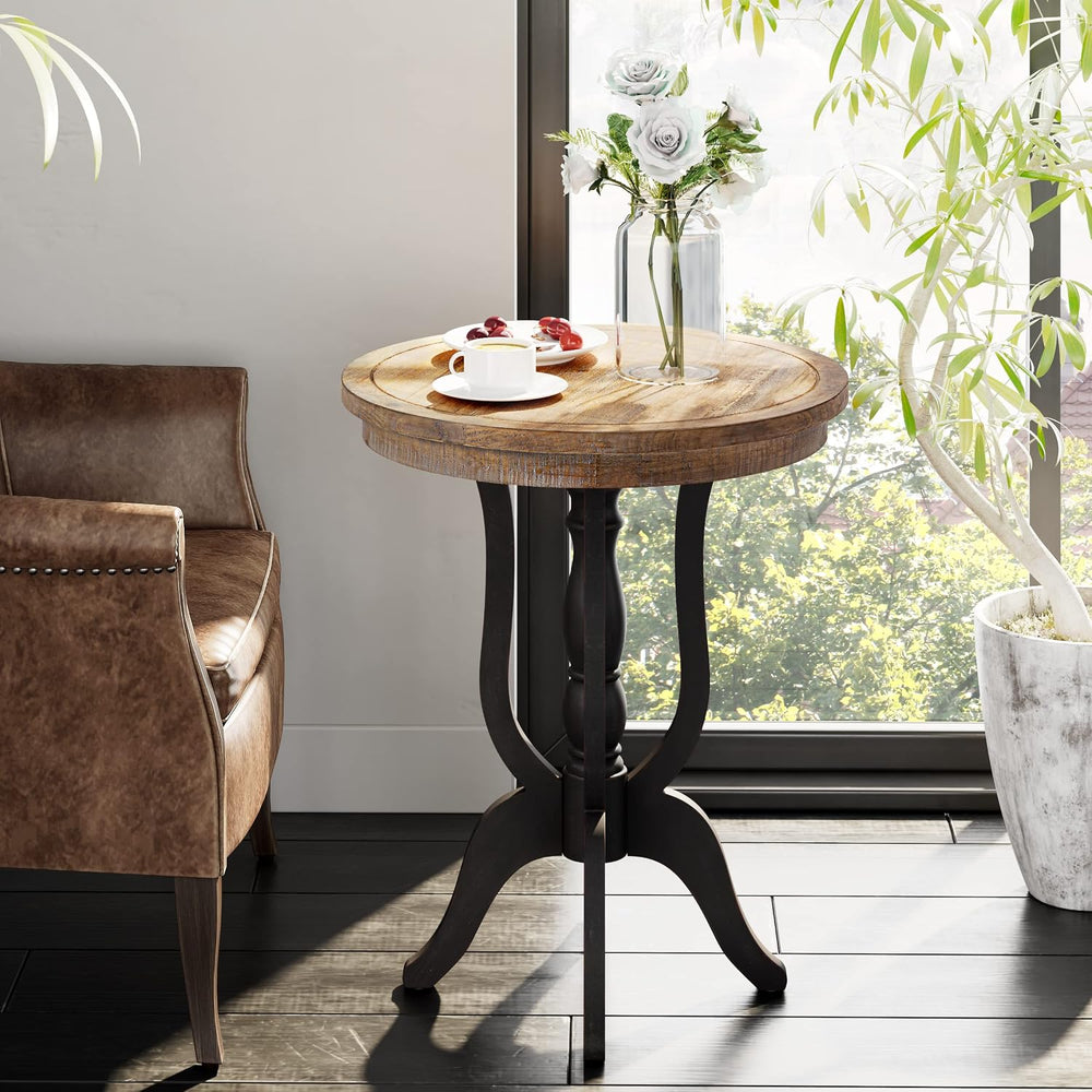 Rustic Accent End Table, Farmhouse Side Table with Natural Top for Family, Di...