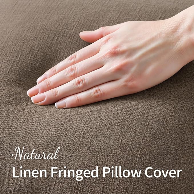 MIULEE Decorative Throw Pillow Covers Neutral Linen Fringe Throw Pillows Set of - Image 2
