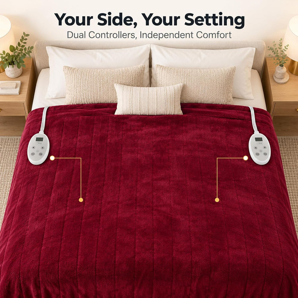 Queen Size Heated Blanket for Bed, Electric Blankets with Dual Controllers