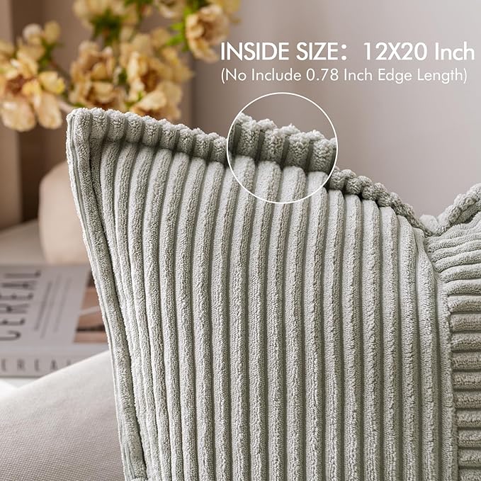 MIULEE Light Grey Corduroy Lumbar Pillow Covers 12x20 Inch 12x20 Inch - Image 2