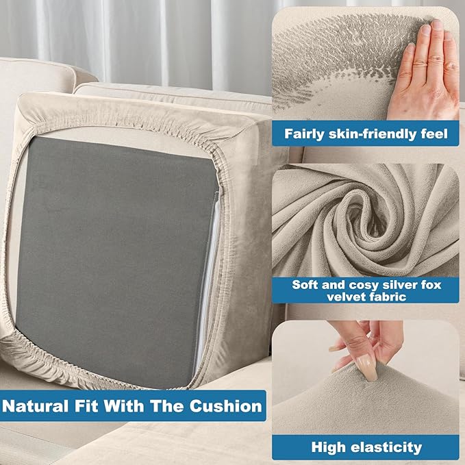 Couch Cover Stretch Velvet Sofa Cushion Cover 3-Piece - Image 5