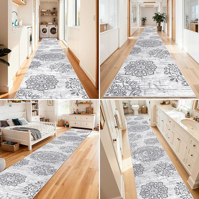 HEBE Hallway Runner Rug 3'x20' Washable Vintage Distressed Area Rugs Non Slip - Image 6