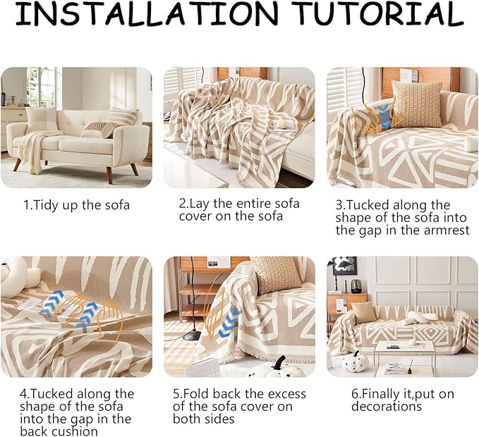 HANDONTIME Sofa Covers for Sectional Sofa Set Boho Couch Cover for Dogs Khaki - Image 8