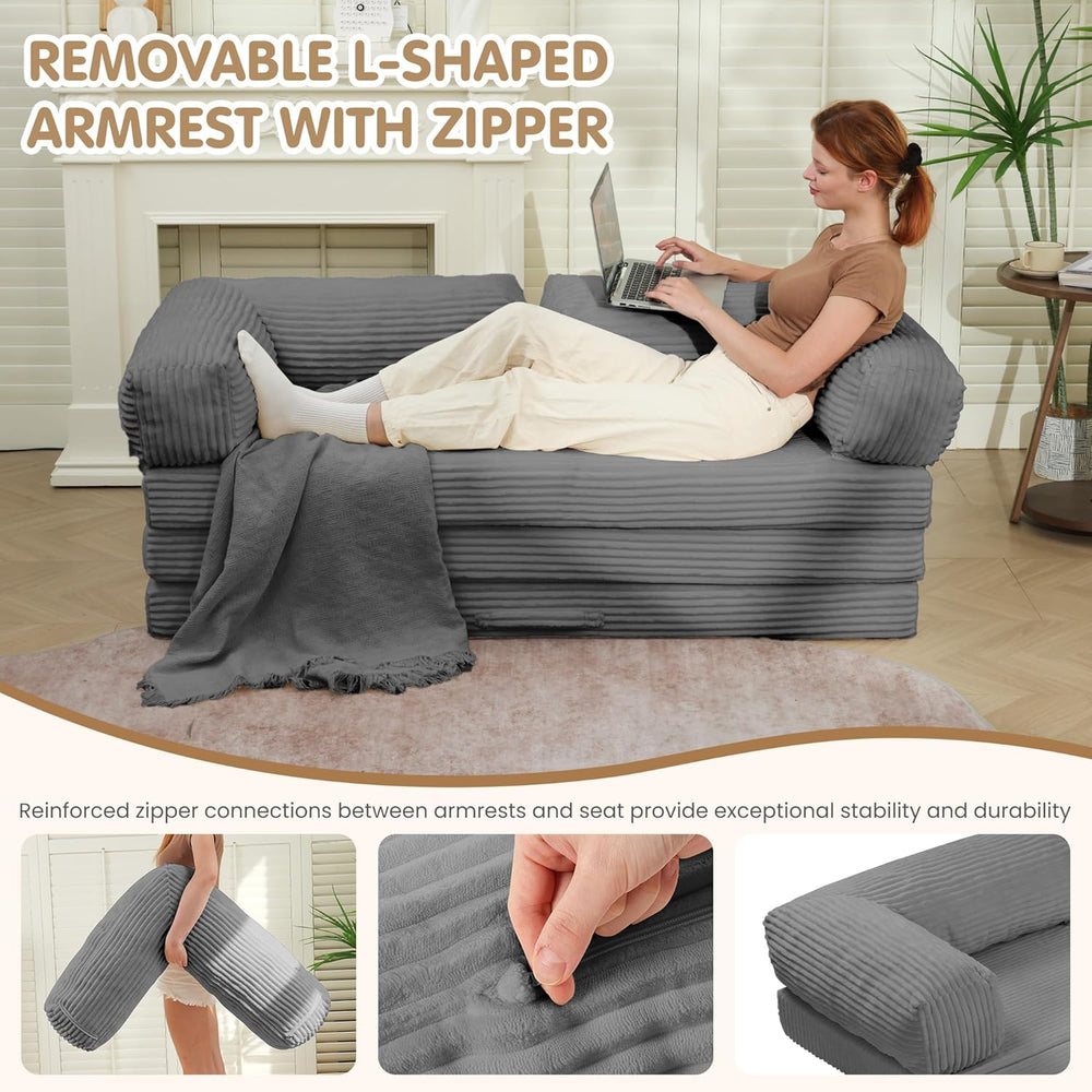 Convertible Sofa Bed,5-in-1 Tri-Fold Boneless Couch with Removable Armrests &...