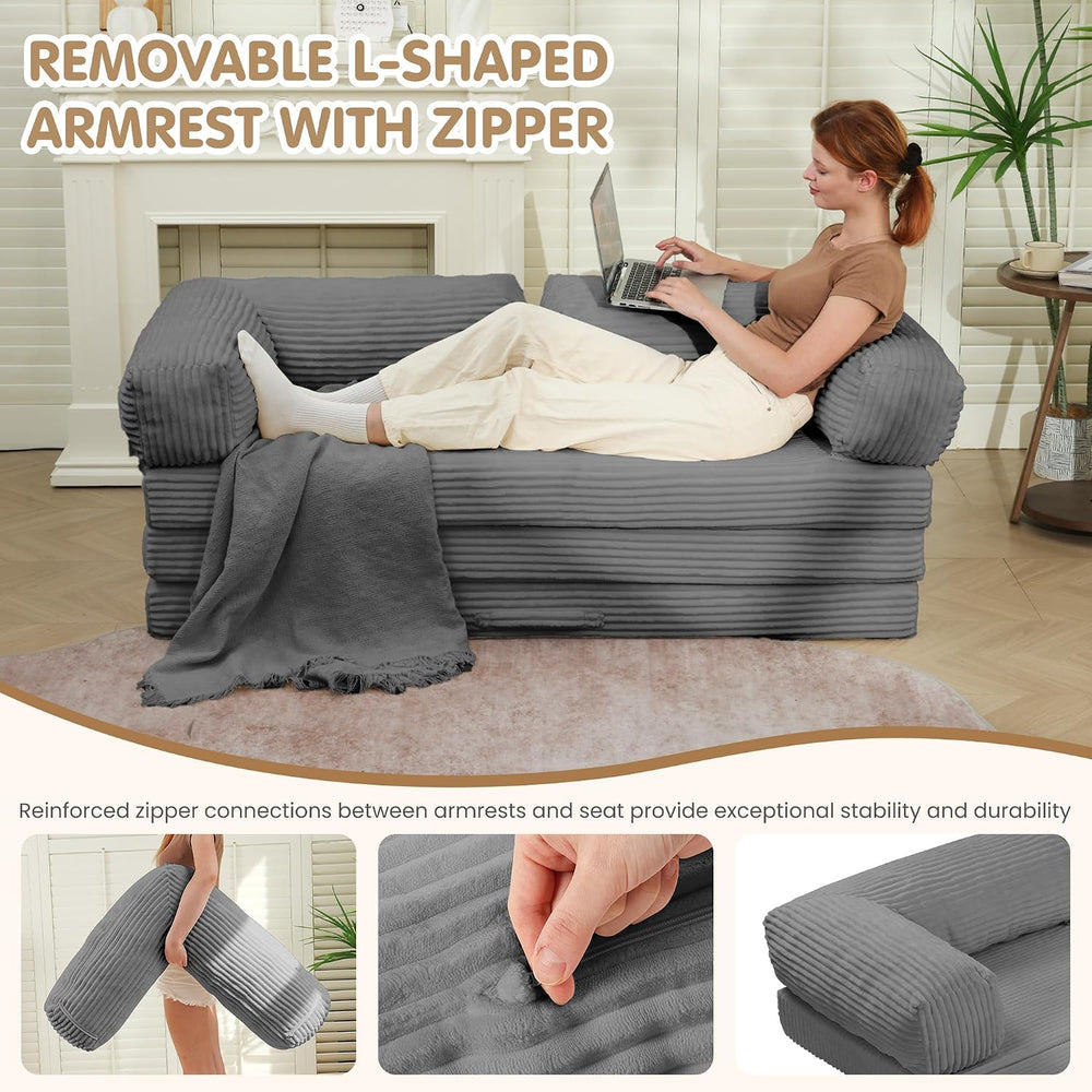 Convertible Sofa Bed Full,5-in-1 Folding Boneless Couch Corduroy Futon Sofa B...