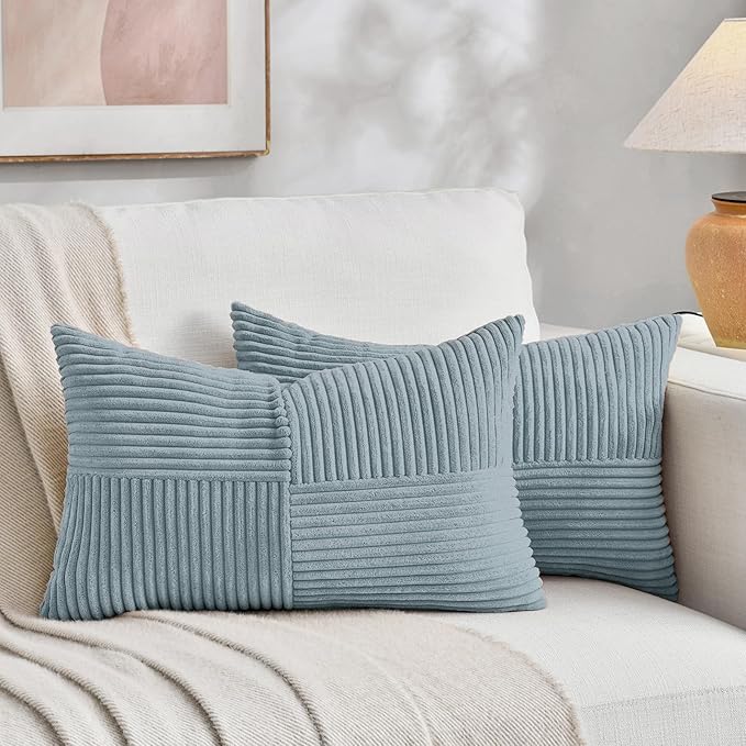Fancy Homi Set of 2 Light Blue Long Lumbar Decorative Throw Pillow Covers 12x24 by Fancy+Homi
