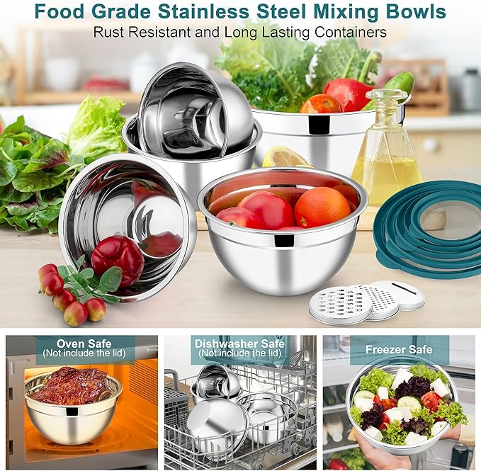 E-far Mixing Bowls Set of 5, Stainless Steel Salad Mixing Bowl - Image 7
