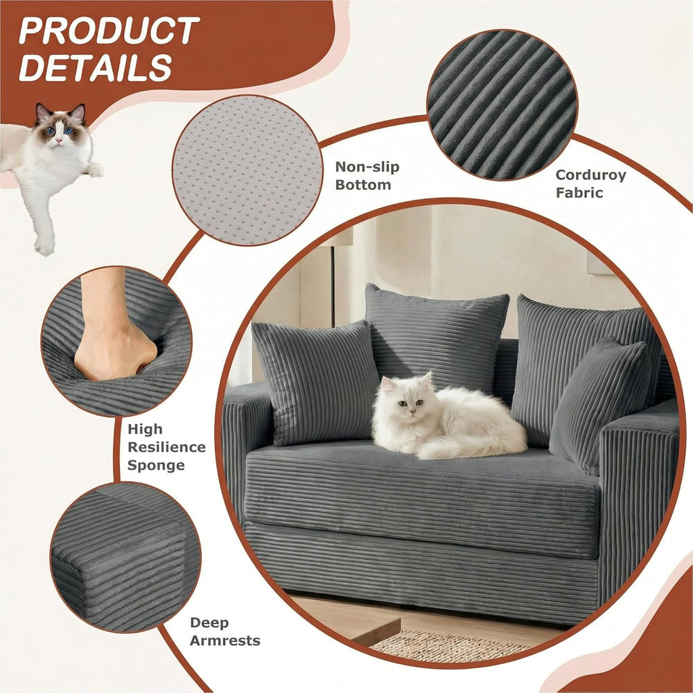 Convertible Sofa Bed, 5 in 1 Small Boneless Couch Pull Out Loveseat Sleeper S...