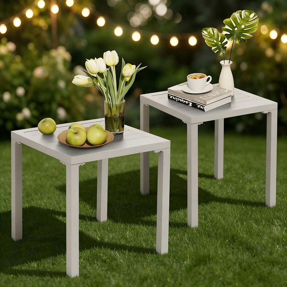 Crestlive Products Aluminum Outdoor Side Table Set of 2, Pool Lounge Chair Si...