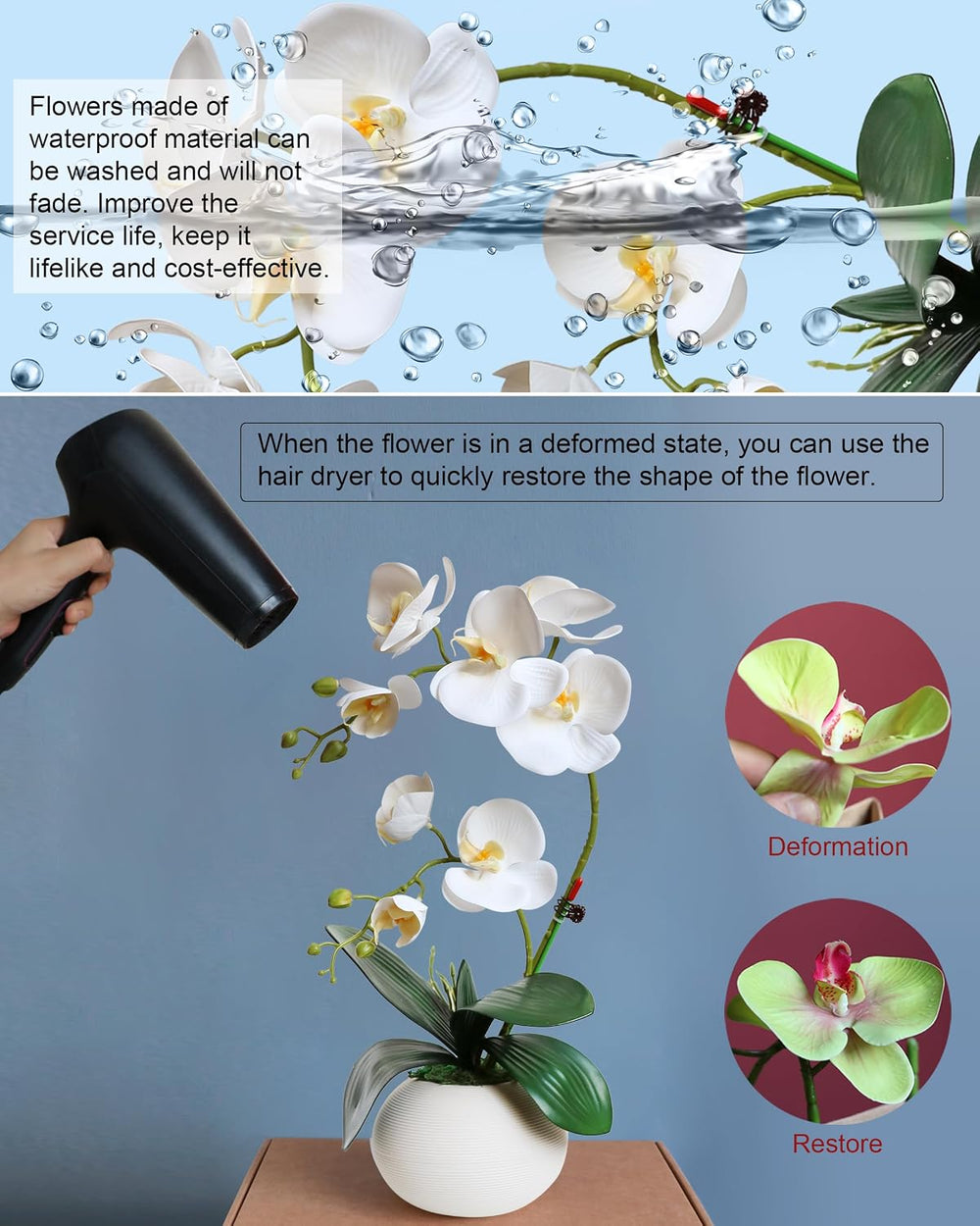 Forlaoers Tall 17" White Real Touch Orchid Artificial Flowers with Vase ...